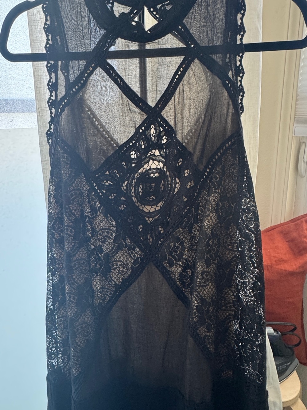 Free People Black Crochet Trim Beige Gauze Liner Dress